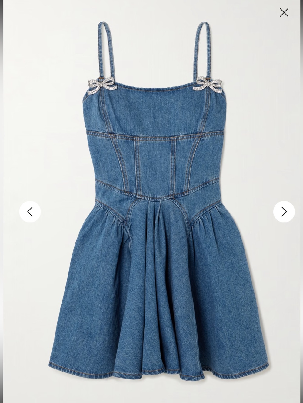Self Portrait Embellished Paneled Denim Mini Dress
